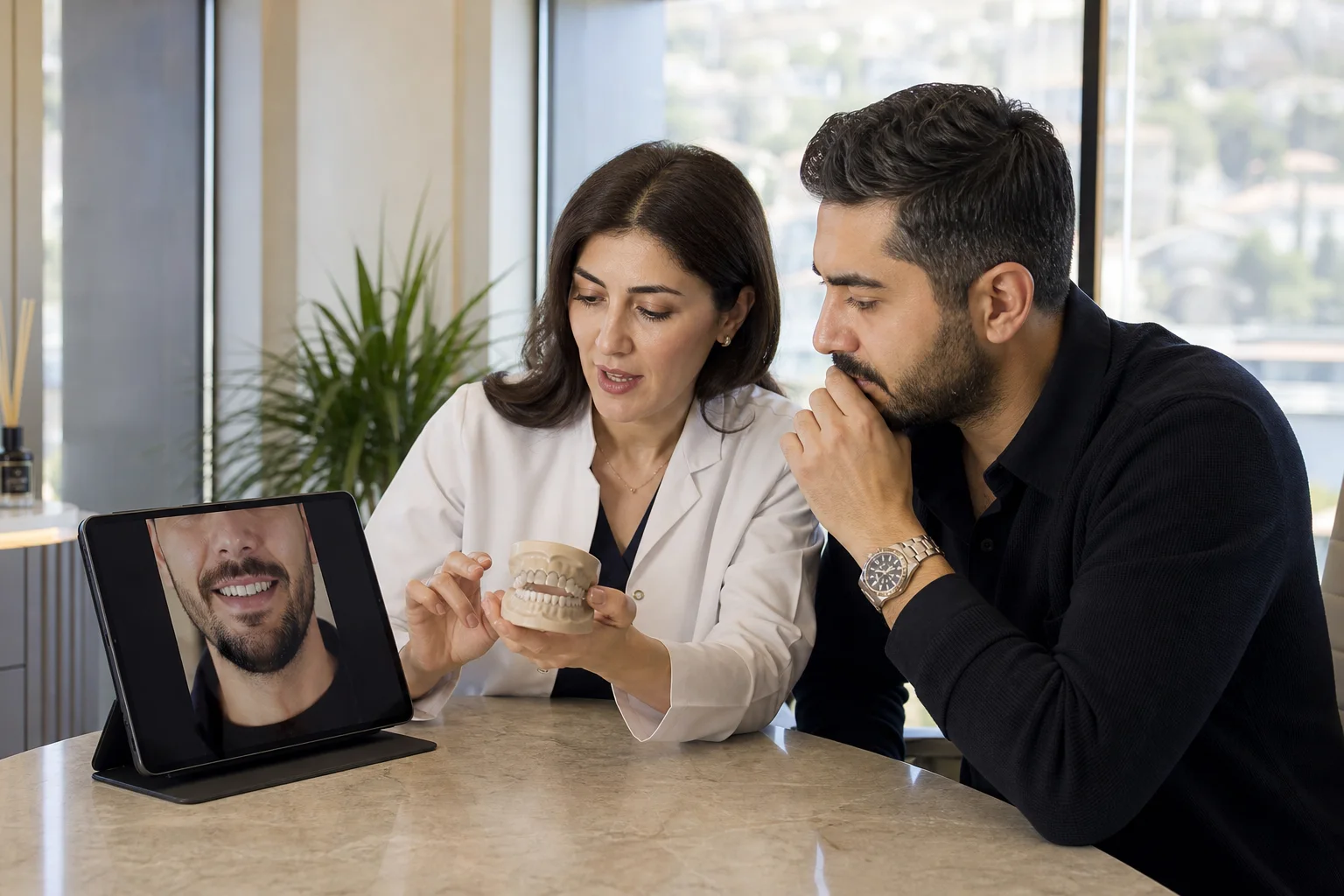 Dijital gülüş tasarımı planının hastaya sunulması