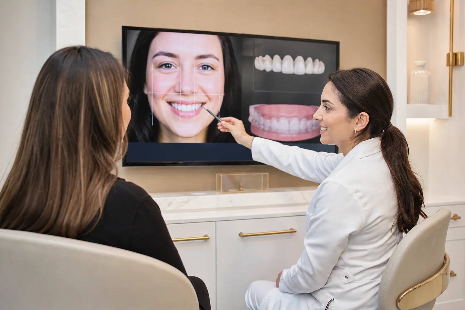 Hollywood Smile tedavi planını görüntüler üzerinden değerlendiren diş hekimi