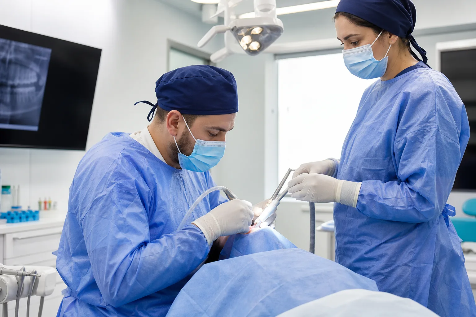Steril klinik ortamda gerçekleştirilen dental implant cerrahisi
